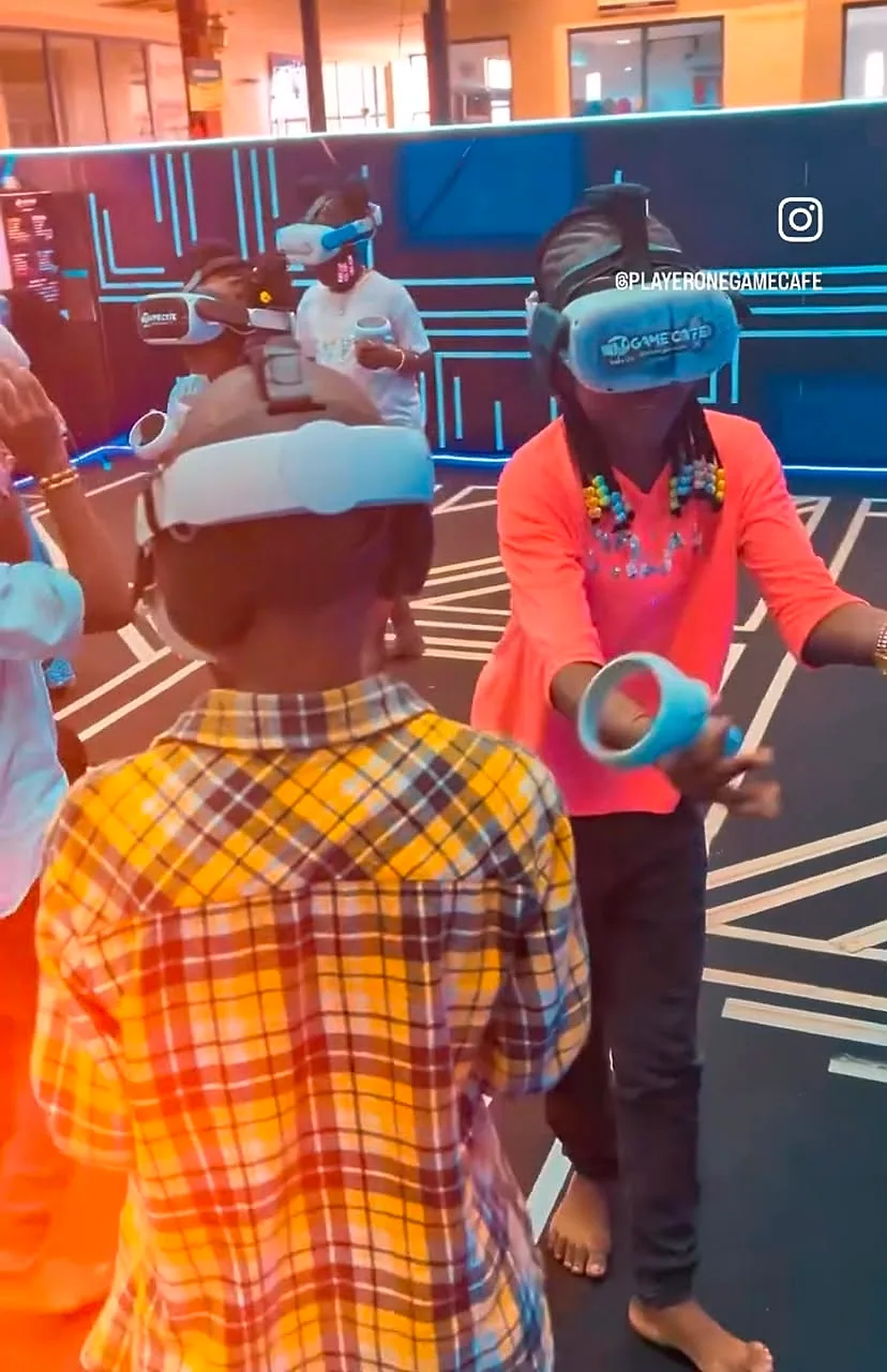 Children wearing VR headsets during a supervised Player One GameEdu activity