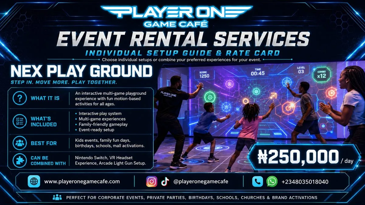 Nex Playground motion gaming setup for Player One events and group play