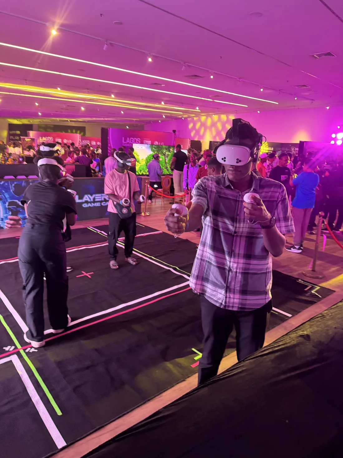 Several players enjoying the Player One VR Arena at Lagos Games Week