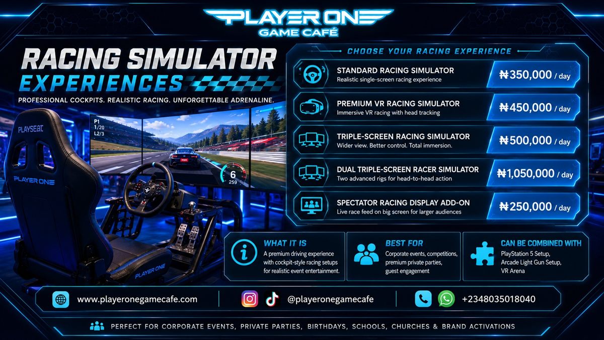 Racing simulator rental setup for events in Lagos