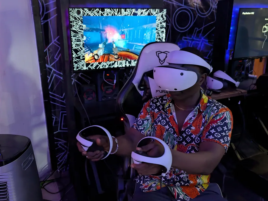 VR headset product testing with a real Player One customer in Lagos